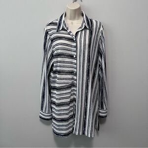 Chico's Travelers Collection Semi-Sheer Striped Button Down Top Size L